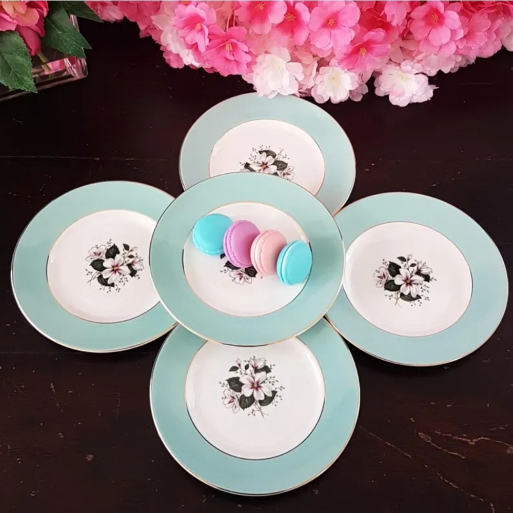 Ridgway Saraband 6.75 Side Plates - Mid-Century English Ironstone Blue Floral